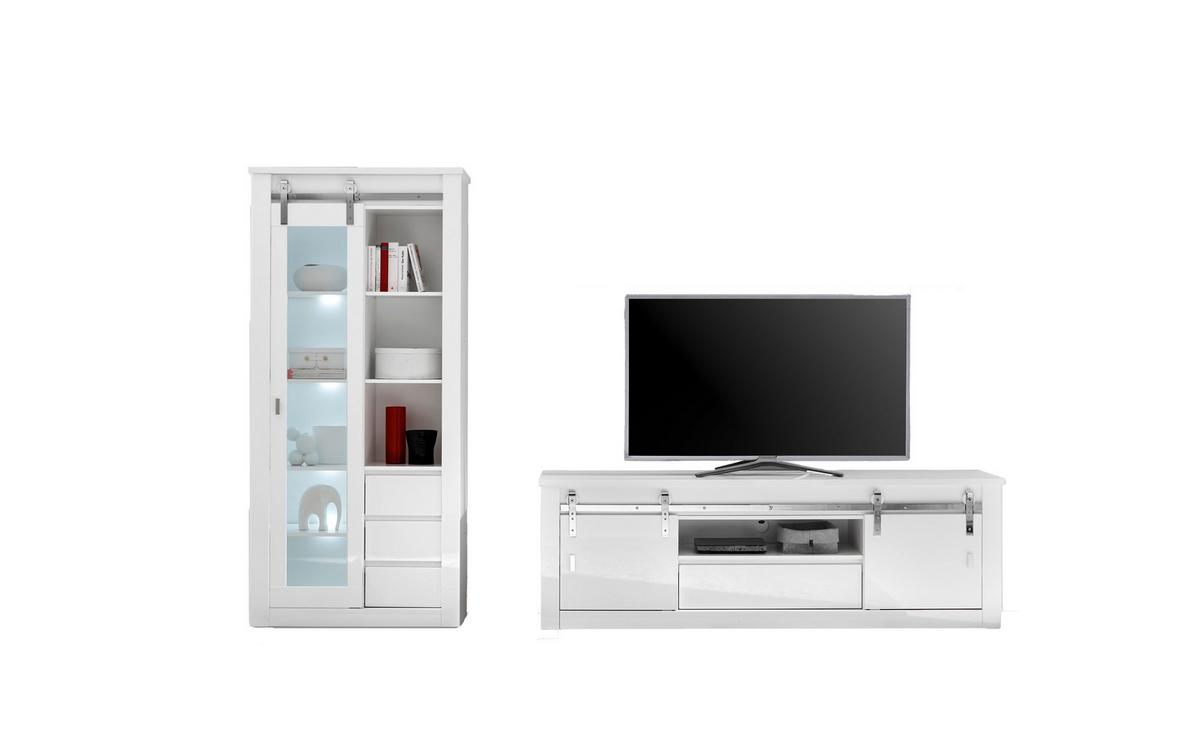 WOHNWAND Daytona Weiß HG B: 309 cm - Weiß Hochglanz/Weiß, Design, Holzwerkstoff (309/200/43cm) - Livetastic