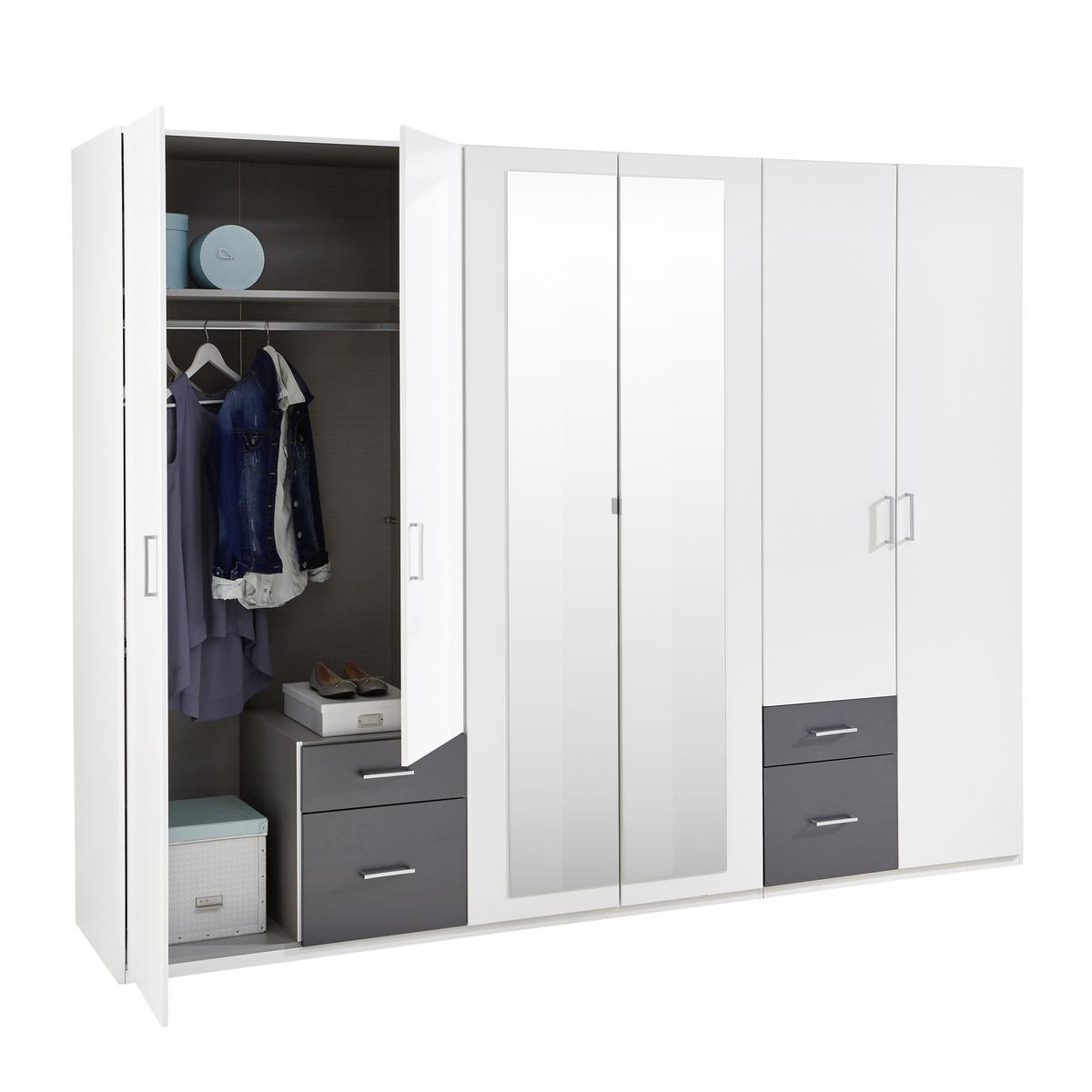 Drehtürenschrank Mit Spiegel + Laden 270cm Fly, Weiß/graphit - Graphitfarben/Weiß, Design, Glas/Holzwerkstoff (270/210/58cm) - MID.YOU