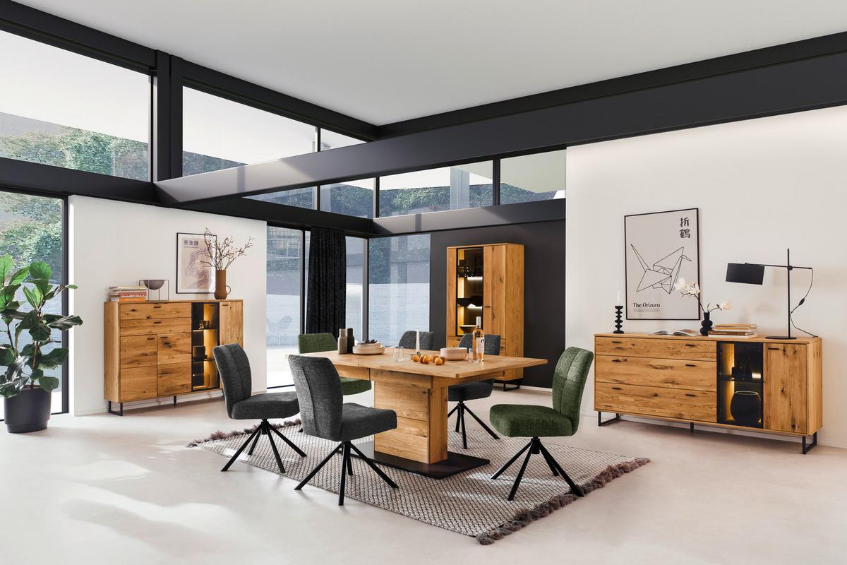 Vitrine Arezzo Wildeiche/Anthrazit B: 100 cm - Wildeiche/Anthrazit, Design, Glas/Holz (100/186/37cm) - MID.YOU