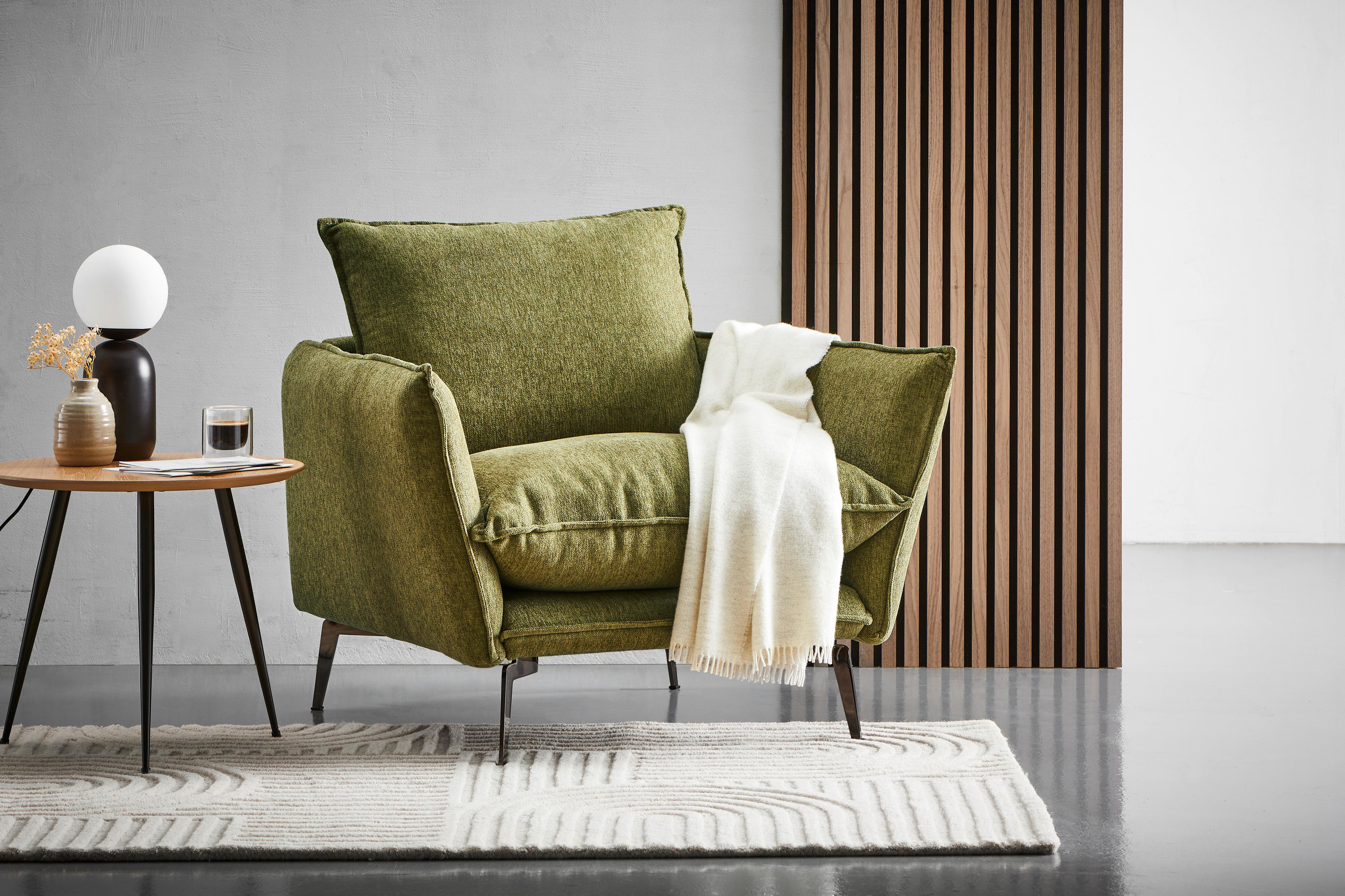 Sessel Skye Olivgrün B: 96 Cm - Schwarz/Olivgrün, Design, Textil (96/84/100cm) - Livetastic