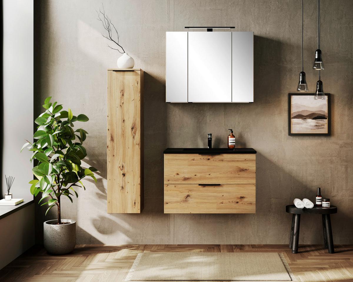 Midischrank Sevilla Eiche Artisan Dekor - Schwarz/Eiche Artisan, MODERN, Holzwerkstoff (30/130/35cm) - Held