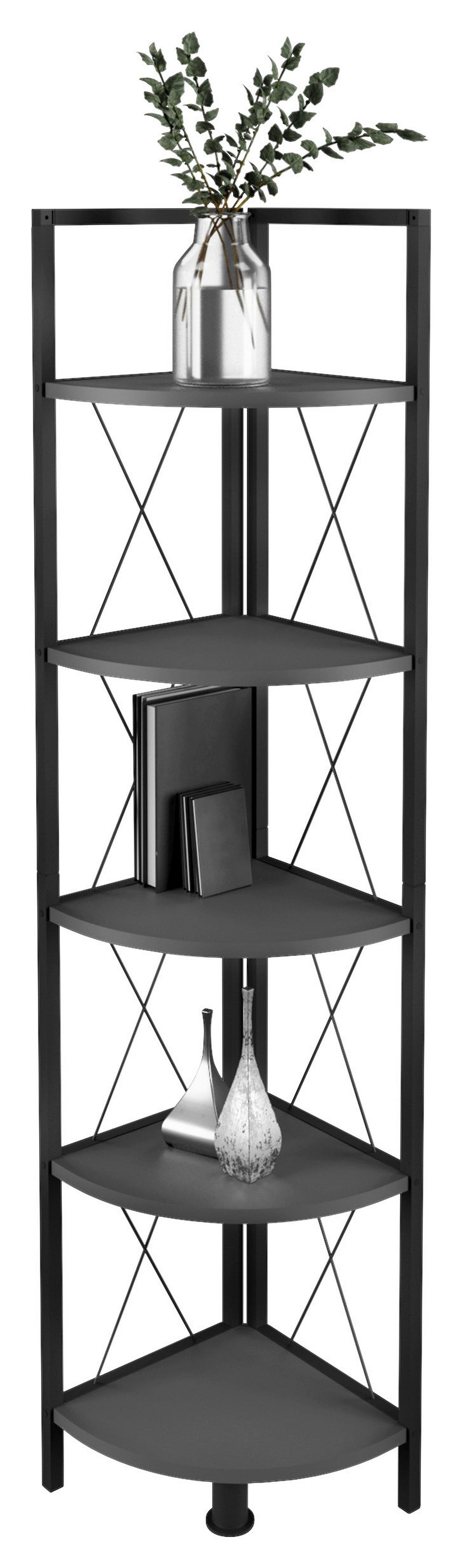 Eckregal Insasi Schwarz Anthrazit - Anthrazit/Schwarz, Design, Holzwerkstoff/Metall (34/160/34cm) - MID.YOU