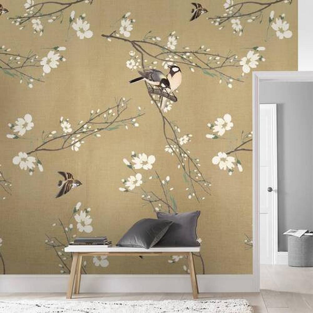 Fototapete Japanische Kirsche Mit Vögel - Multicolor, Basics, Papier/Kunststoff (200/280cm)