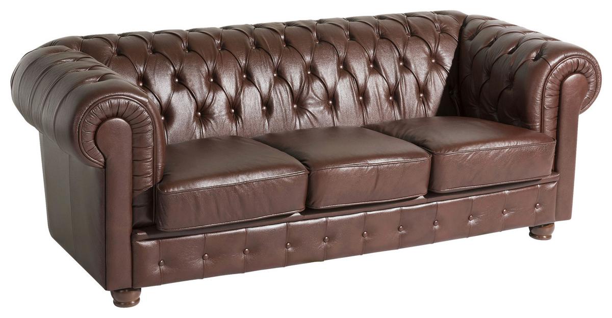 Sitzgarnitur 3-Tlg. Bridgeport Echtleder Braun - Nussbaumfarben/Braun, Design, Leder/Holz (200/76/98cm) - Max Winzer