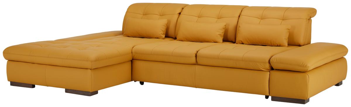 Rohová sedačka SANFINO, ľavá, kari žltá pravá koža - chrómová/kari žltá, Konventionell, kov/koža (199/305cm) - Premium Living