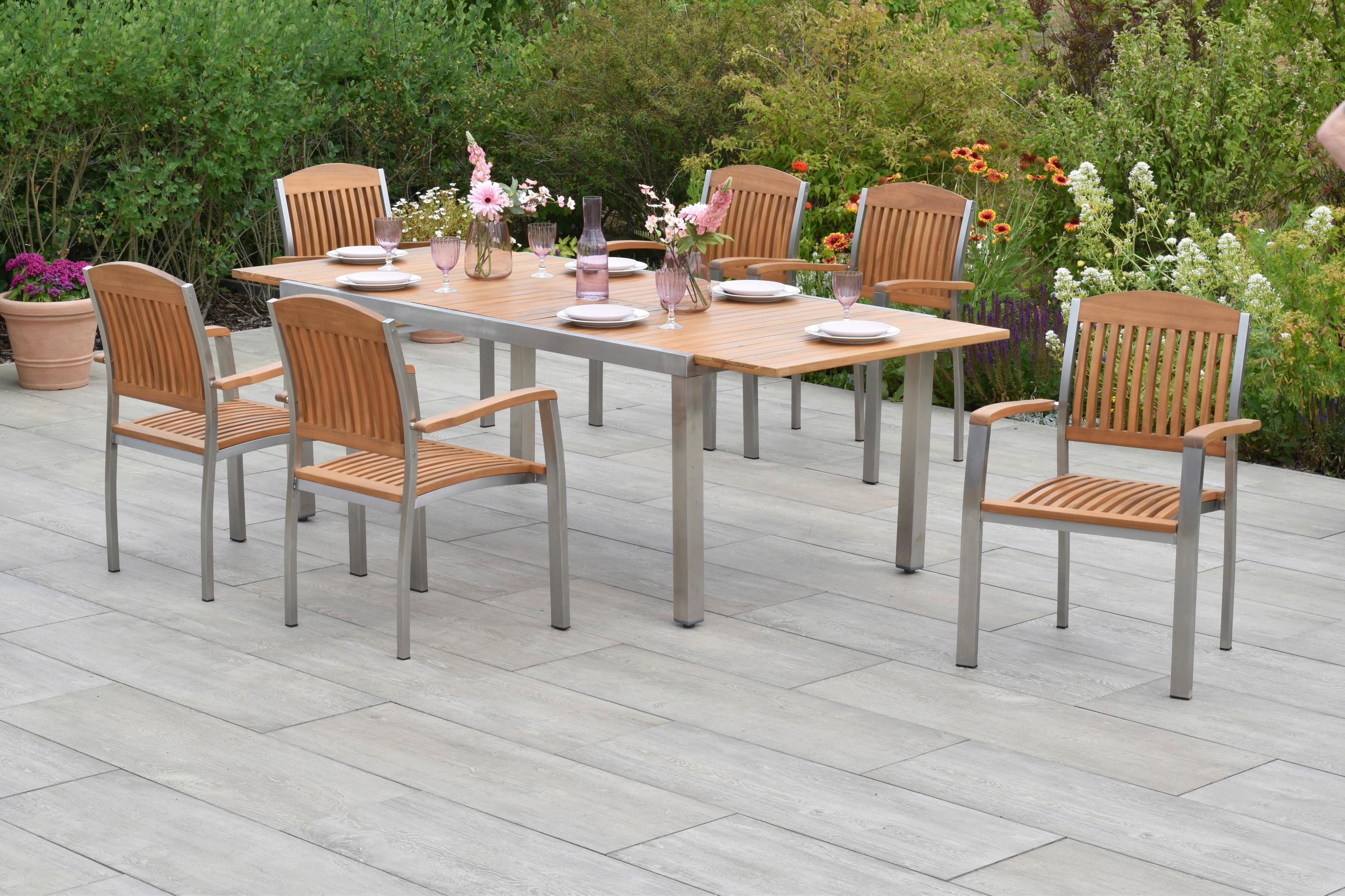 Gartenset Keros - Silberfarben/Naturfarben, MODERN, Holz/Metall - Gardenson