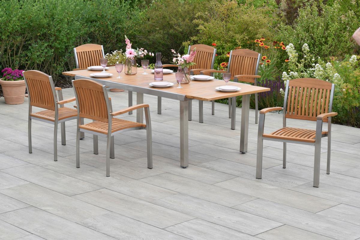 Gartenset Keros - Silberfarben/Naturfarben, MODERN, Holz/Metall - Gardenson