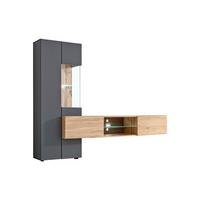 Obývací stěna TRY - dub wotan/antracitová, Moderní, kompozitní dřevo/plast (210/160/40cm) - Mömax