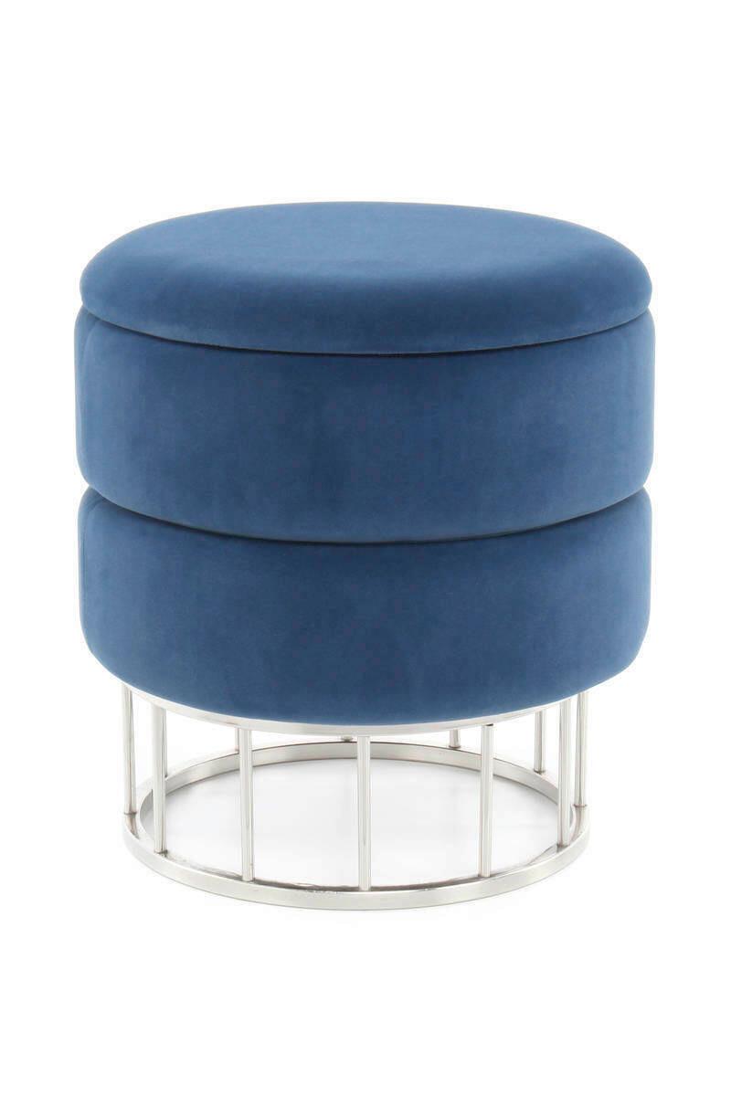 Hocker Pouf Samt/eisen Dunkelblau/silbern H: 41 Cm