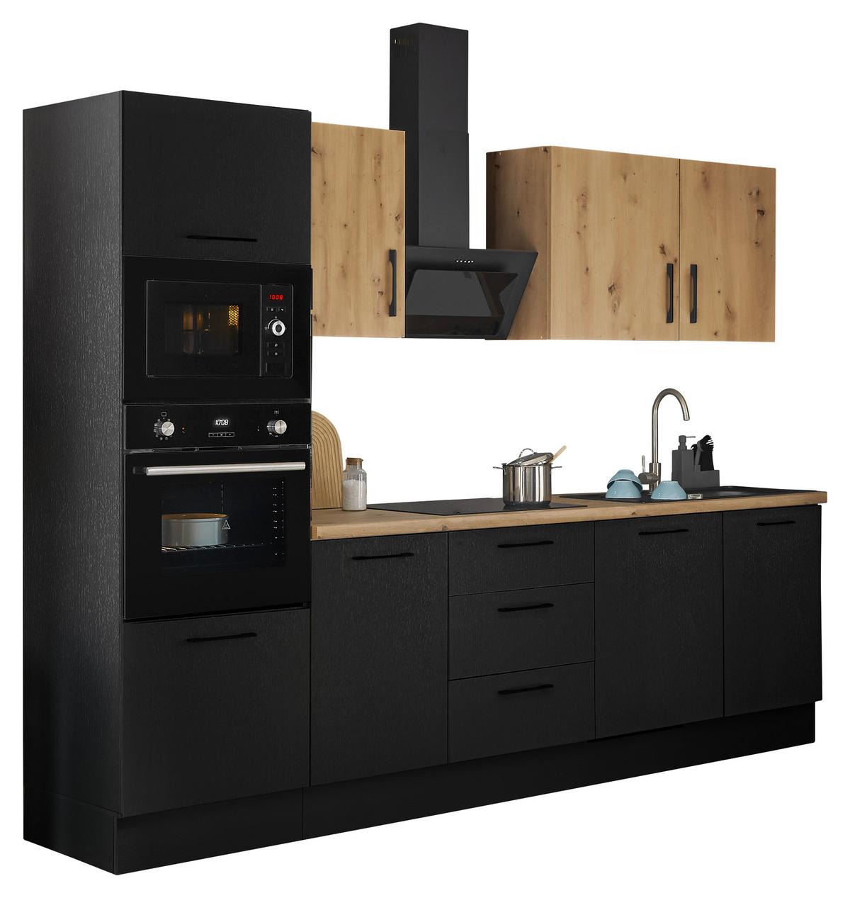 Küchenblock Turin Schwarz/eiche Dekor B: 280 Cm - Schwarz/Eiche Artisan, Basics, Holzwerkstoff (280cm) - MID.YOU