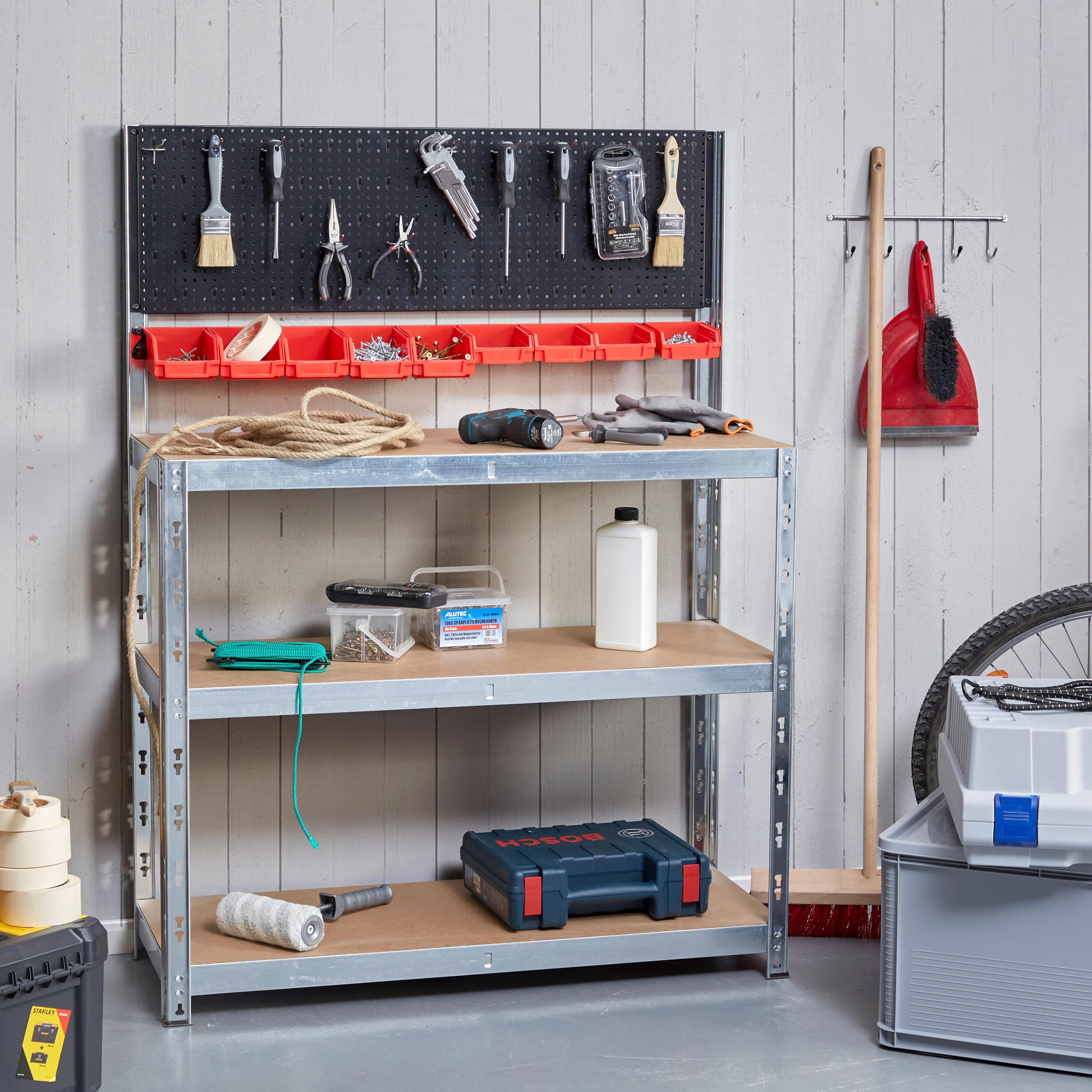 Werkbank Metall Naturfarben B: 40 cm höhenverstellbar - Rot/Silberfarben, MODERN, Holzwerkstoff/Kunststoff (100/40/136cm) - Homezone