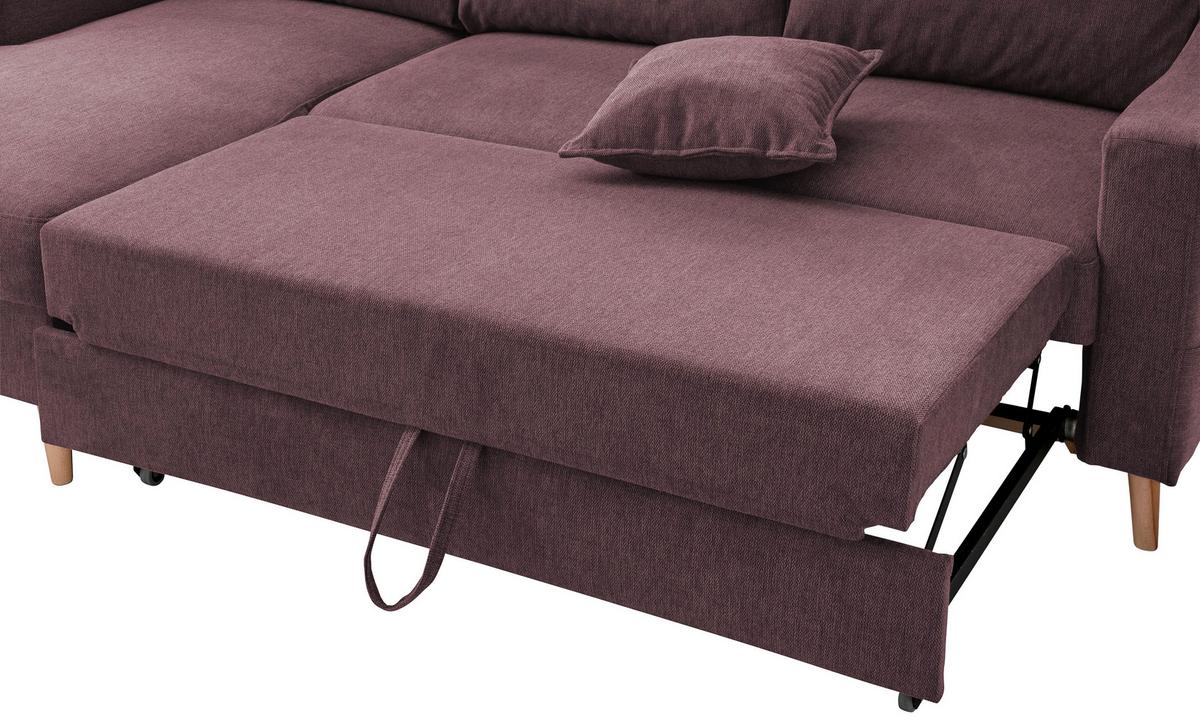 Ecksofa mit Schlaffunktion Valentina mit Kissen Bordeaux - Bordeaux/Naturfarben, KONVENTIONELL, Textil (150/228cm) - P & B