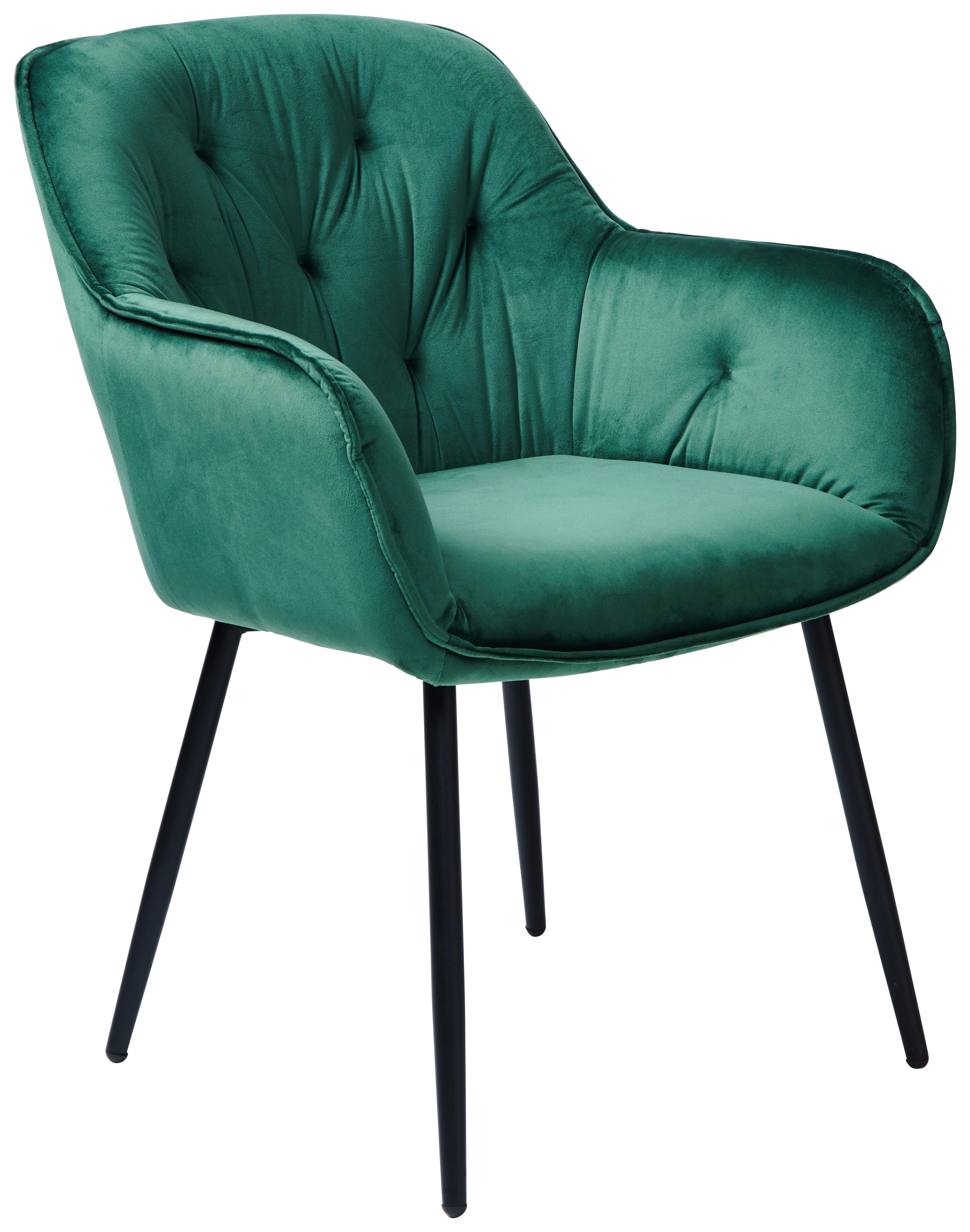 Armlehnstuhl Salerno Samtbezug Grün Gepolstert - Dunkelgrün/Schwarz, MODERN, Textil/Metall (63/87/64cm) - MID.YOU