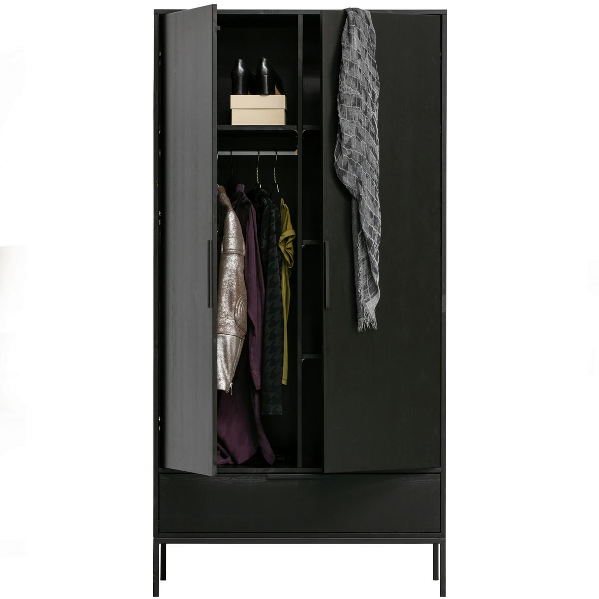 DREHTÜRENSCHRANK Adam Schwarz B: 100cm - Schwarz, Basics, Holz (100/200/53cm) - MID.YOU