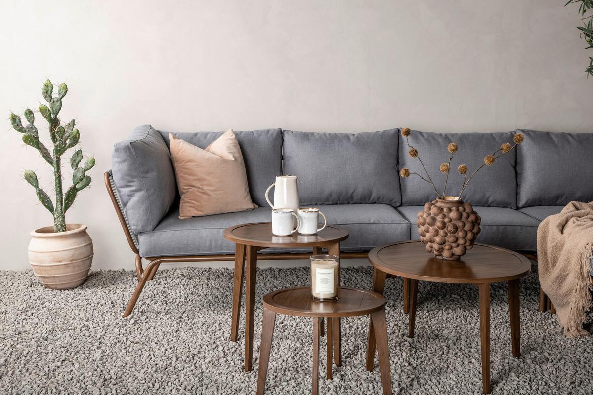 Loungegarnitur 4-Tlg Roxo Metall/Textil mit Kissen - Braun/Grau, KONVENTIONELL, Textil/Metall - Gardenson