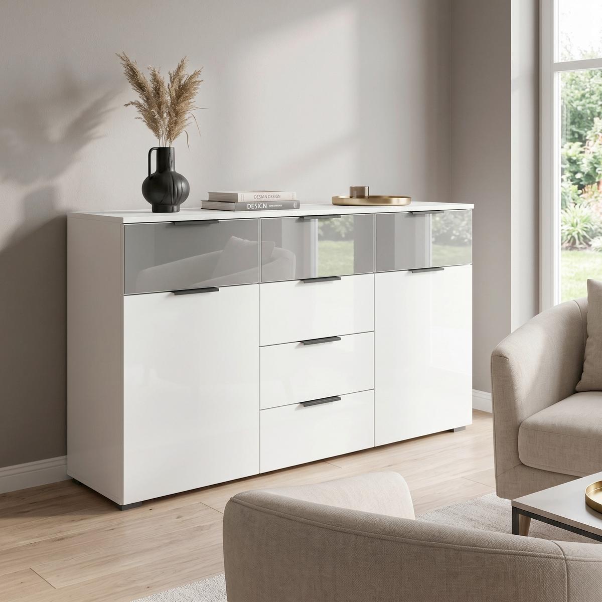 Sideboard Skyla weiß 120 cm - Alufarben/Weiß, MODERN, Glas/Holzwerkstoff (120/81/42cm) - Rauch Möbel