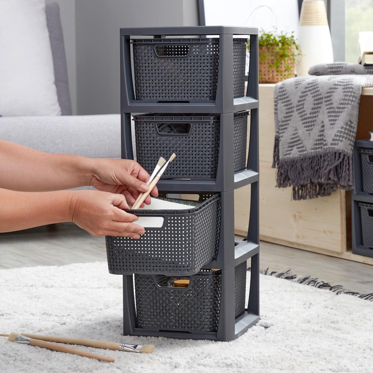 Fiókos Tároló Rattan - krémszínű/antracit, Basics (24,1/29,6/64cm) - Ondega