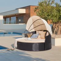 Sonneninsel Bali Schwarz/Beige Polyrattan, verstellbares Dach - Beige/Schwarz, MODERN, Kunststoff/Textil (180/80/81cm) - Luca Bessoni