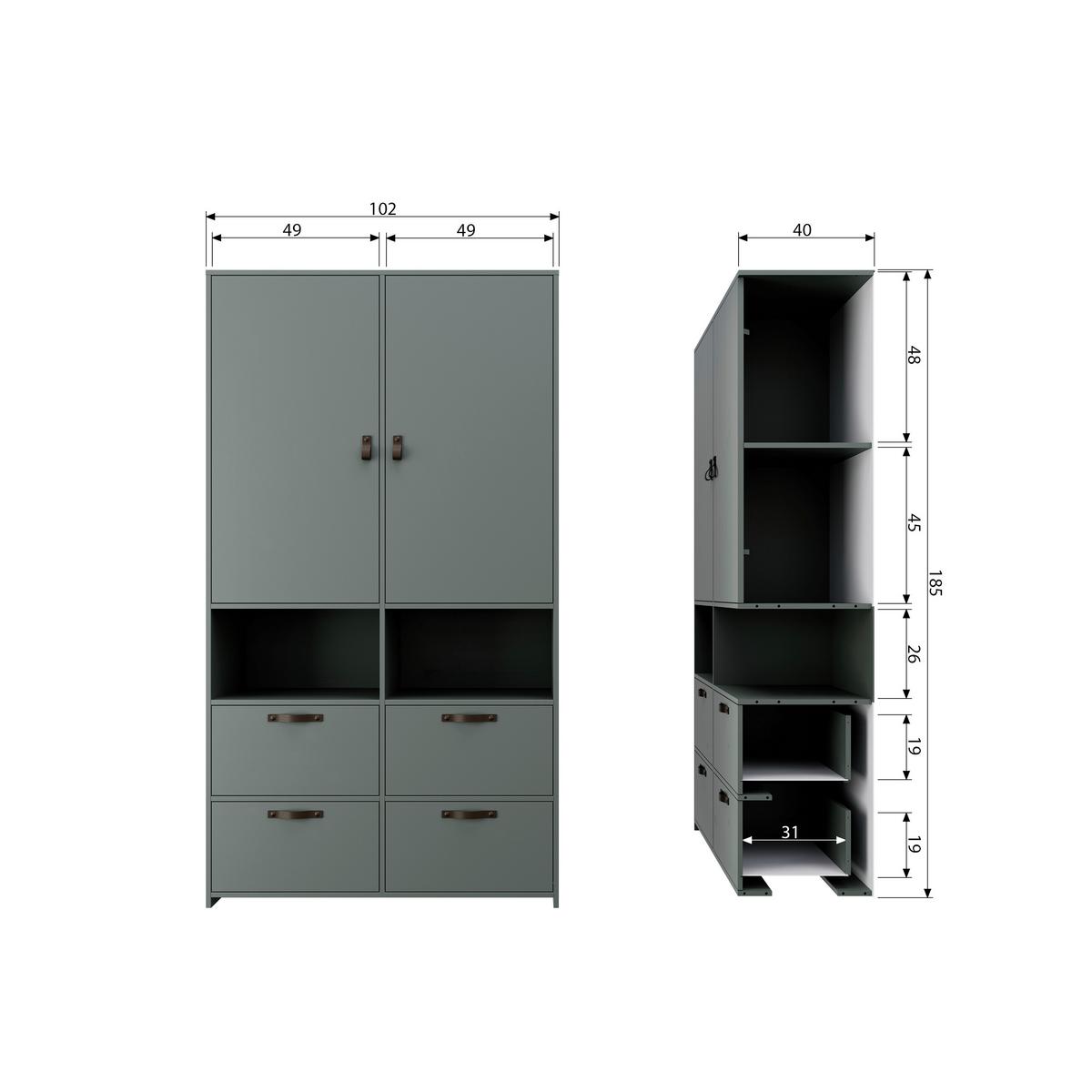 KLEIDERSCHRANK Stage Grün B: 103cm - Grün, Design, Holz (103/185/40cm) - Livetastic