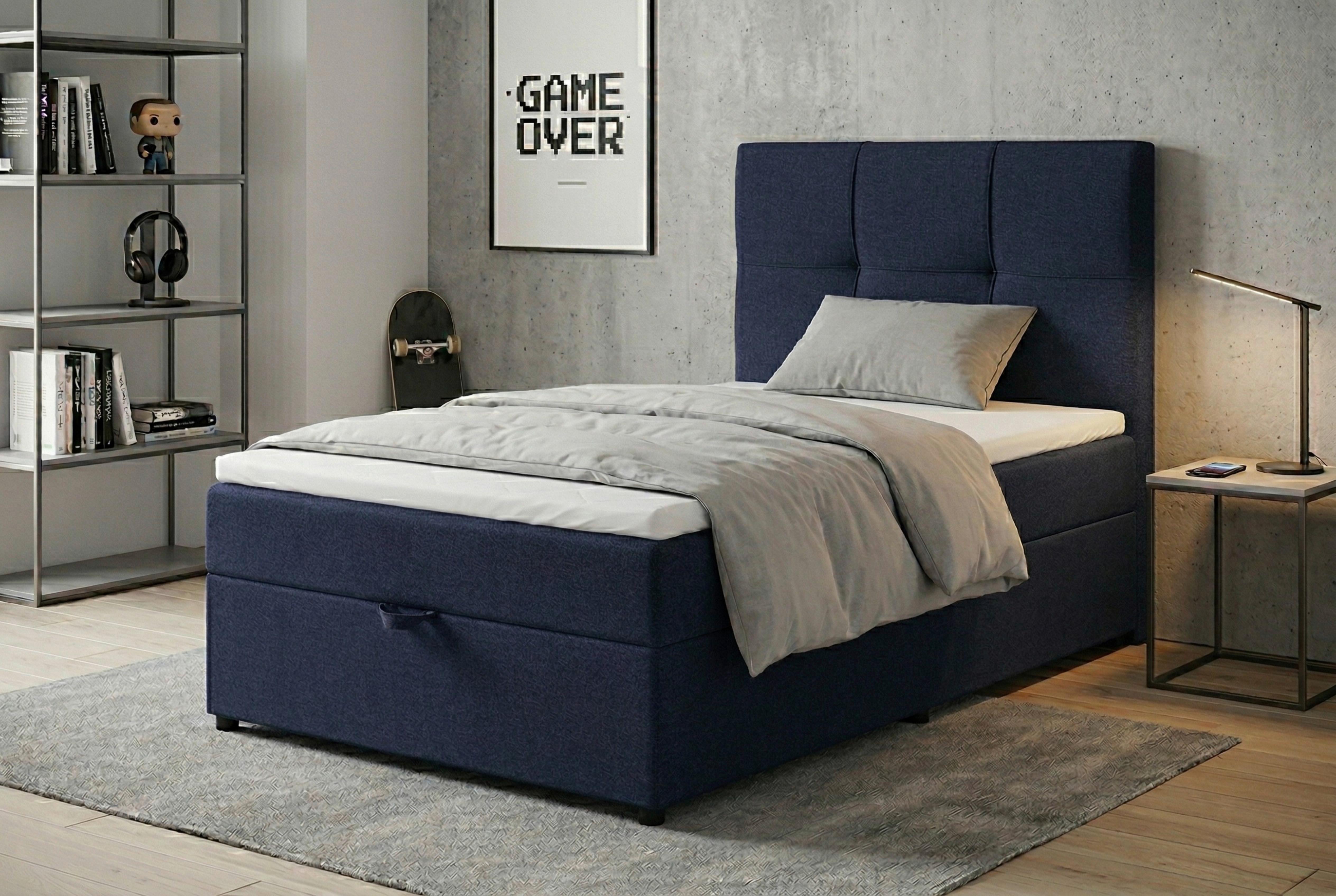 Boxbett Paros 100 100x200 Blau - Blau/Schwarz, MODERN, Holzwerkstoff/Textil (100/200cm) - MID.YOU