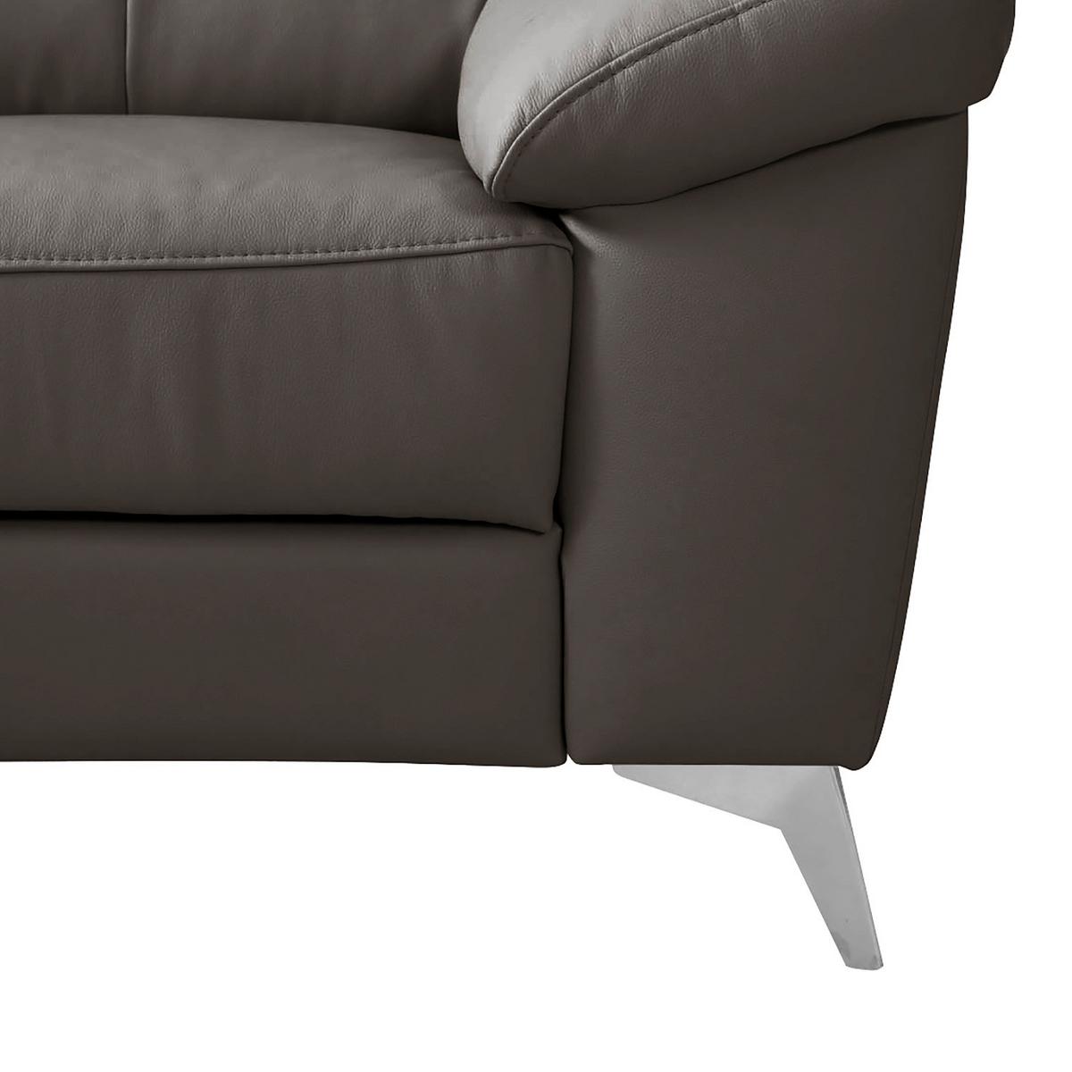 Ecksofa Luna Teilleder Dunkelbraun 194x242 - Chromfarben/Dunkelbraun, Design, Leder/Textil (194/242cm) - Livetastic