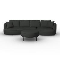 Sedací souprava NILAS, černá žinylka, s taburetem - černá, Moderní, kov/dřevo (322/80/154cm) - Bessagi Home