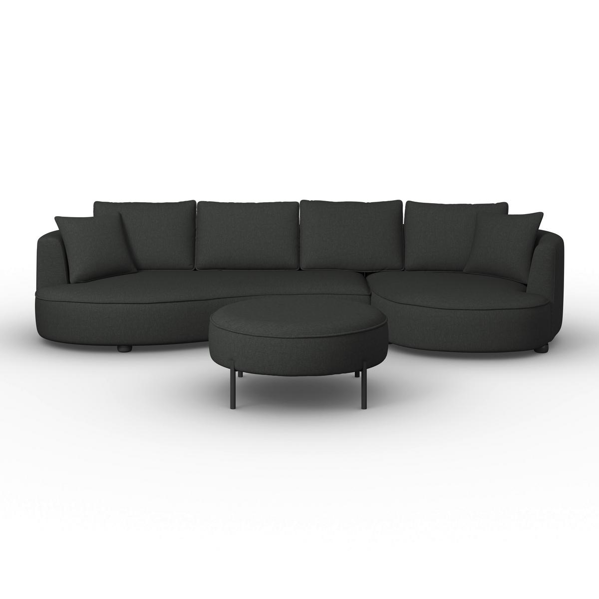 Sedací souprava NILAS, černá žinylka, s taburetem - černá, Moderní, kov/dřevo (322/80/154cm) - Bessagi Home