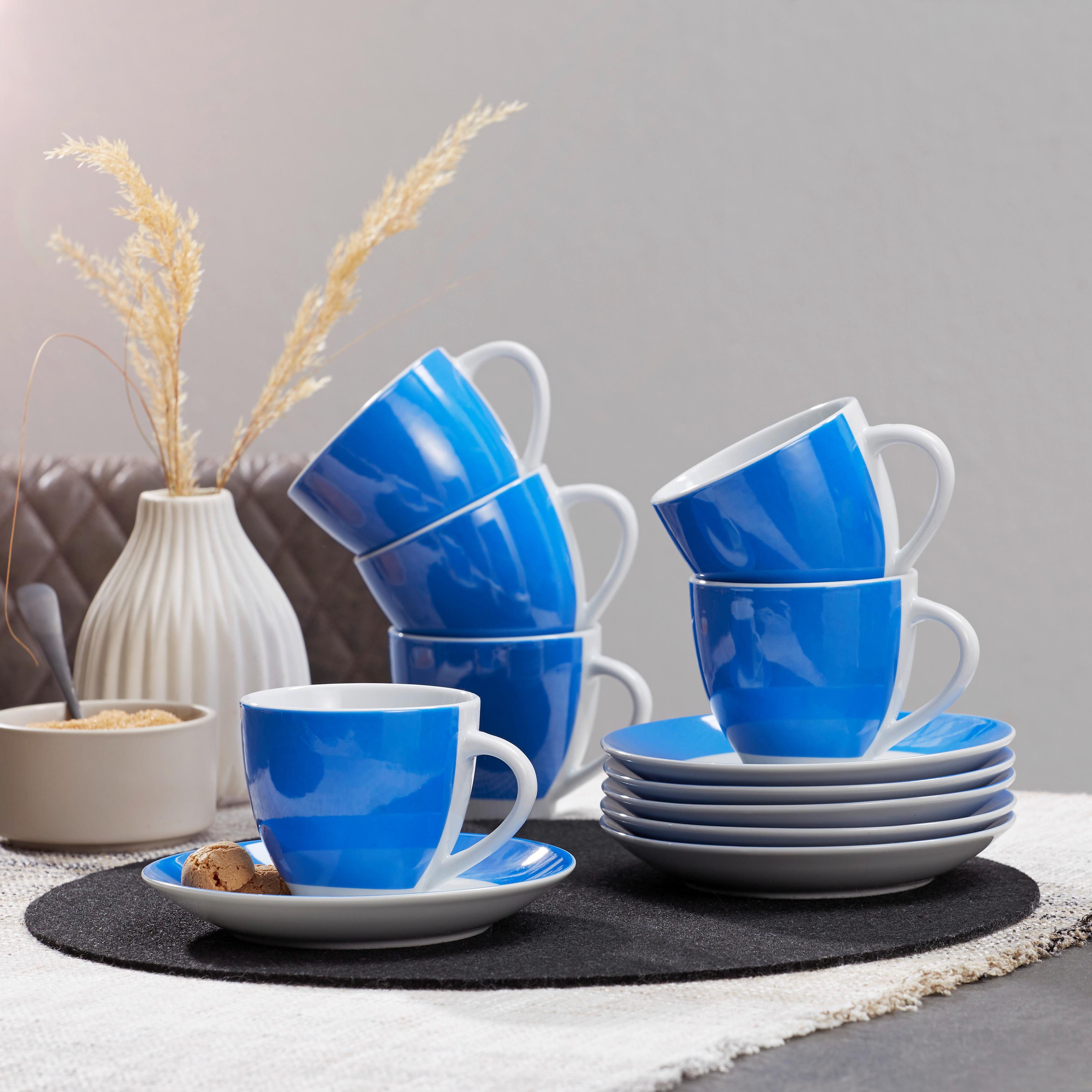 Tassenset Blau Weiß 6-teilig - Blau/Weiß, Basics, Keramik (0,2l) - Van Well
