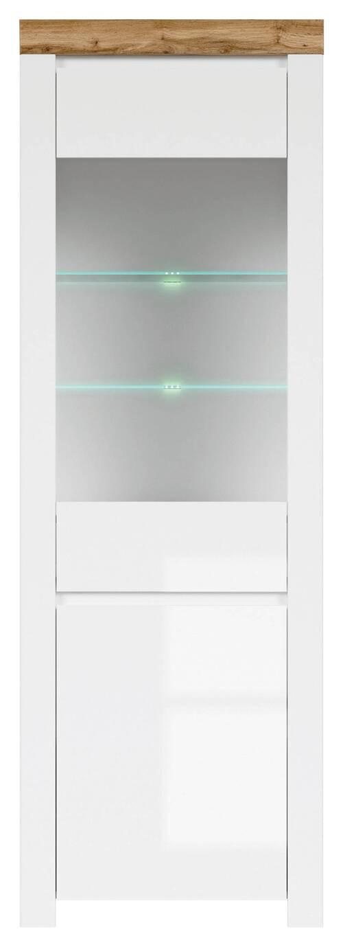 Vitrine Holten Glass-Door Cabinet - Weiß Hochglanz/Eichefarben, Design, Glas/Holzwerkstoff (68/203,5/42cm)