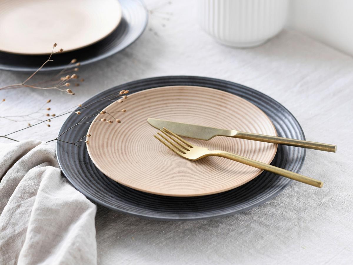 Tafelservice Catania Steinzeug Anthrazit Sandfarben - Sandfarben/Anthrazit, Design, Keramik - Creatable