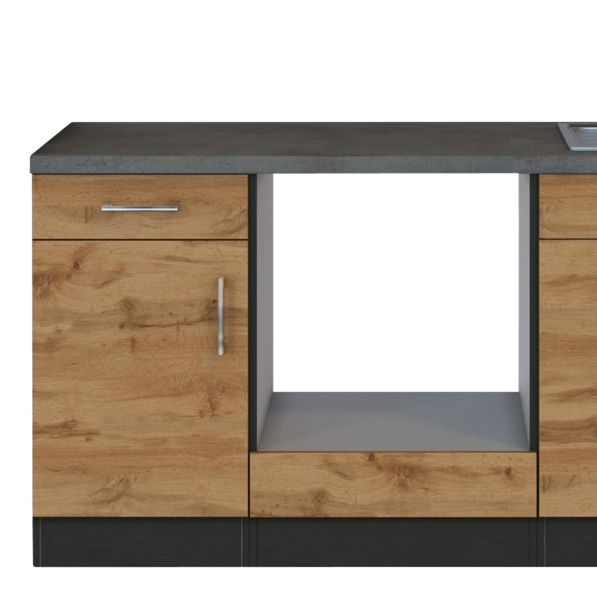 Küchenzeile Sorrento ohne Geräte B: 210 cm Eichefarben - Schieferfarben/Eiche Wotan, MODERN, Holzwerkstoff (210cm) - Held