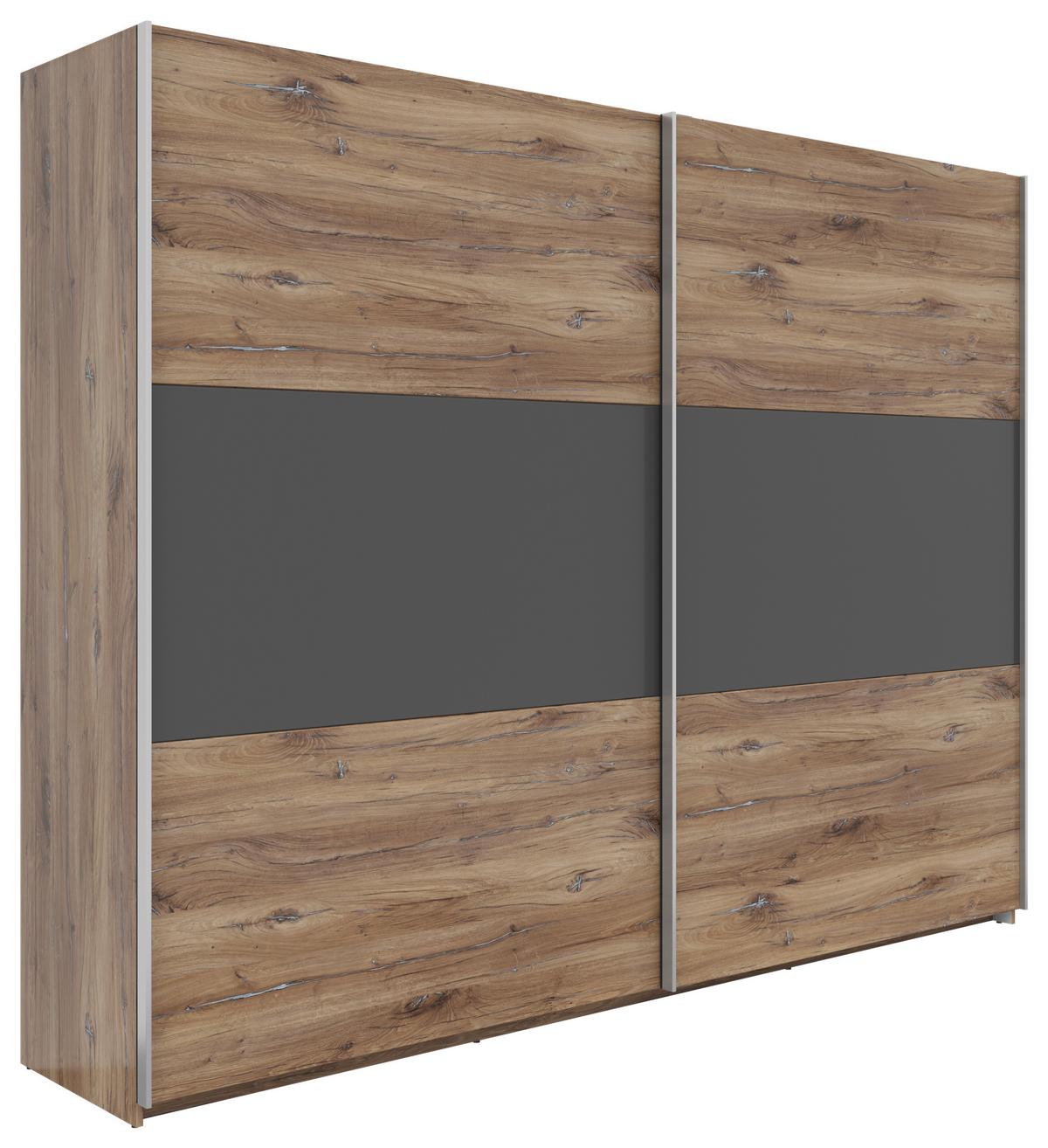 Schwebetürenschrank B: 270 cm Flagstaff Eiche / Graphit - Eiche dunkel/Graphitfarben, KONVENTIONELL, Holzwerkstoff (270/210/59cm)