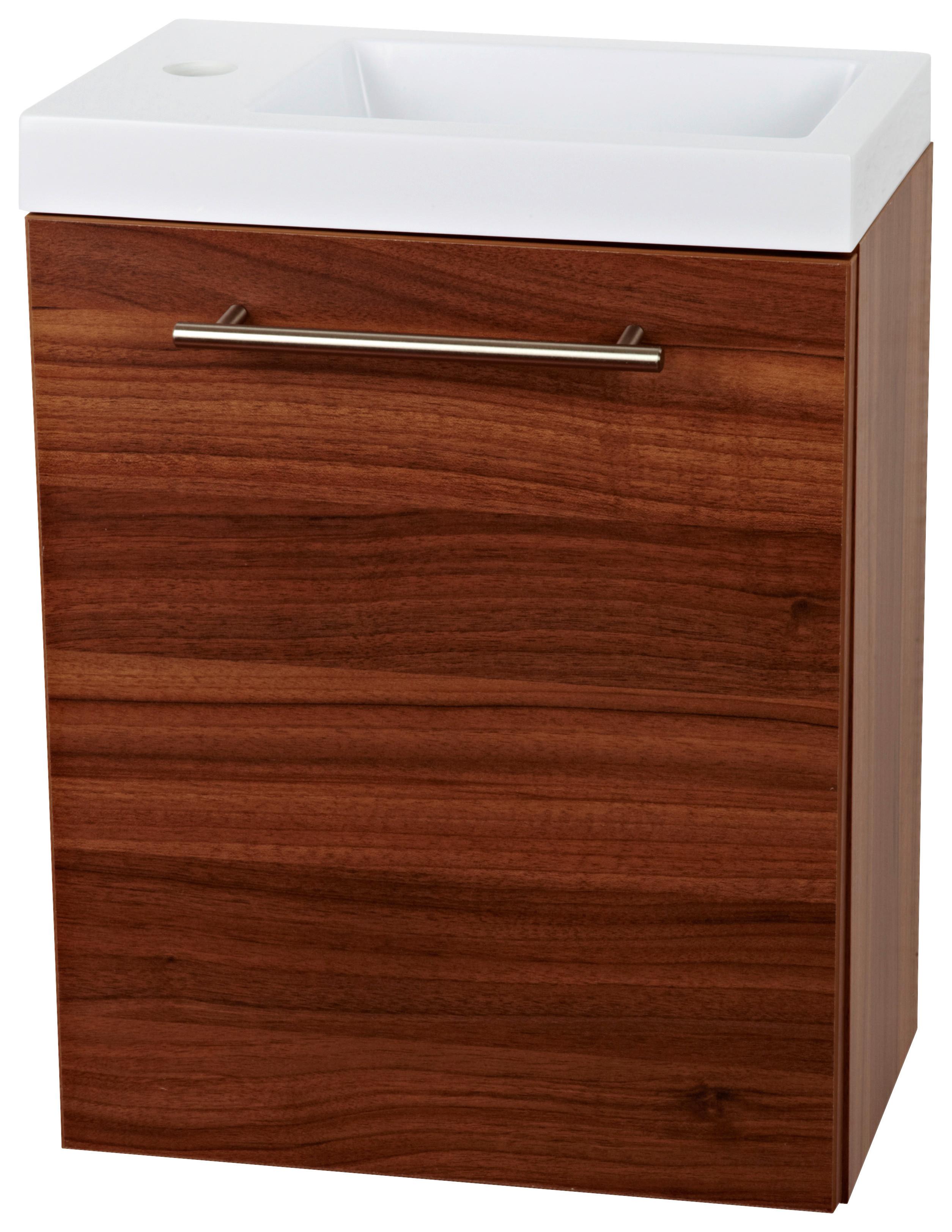 Mosdószekrény Mosdóval Fantasy 40 + Leon - diófa színű/fehér, Konventionell, faalapú anyag/kő (40/47/22cm) - Best Price