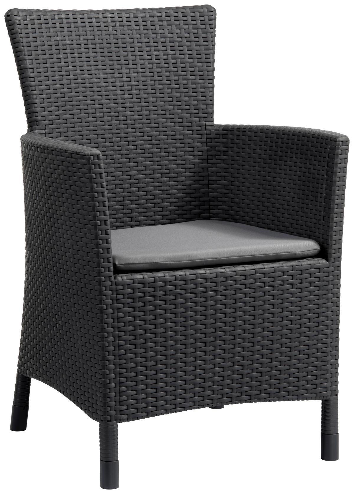 Gartensessel Iowa Polyrattan mit Polster - Hellgrau/Graphitfarben, MODERN, Kunststoff (60/89/62cm) - Allibert