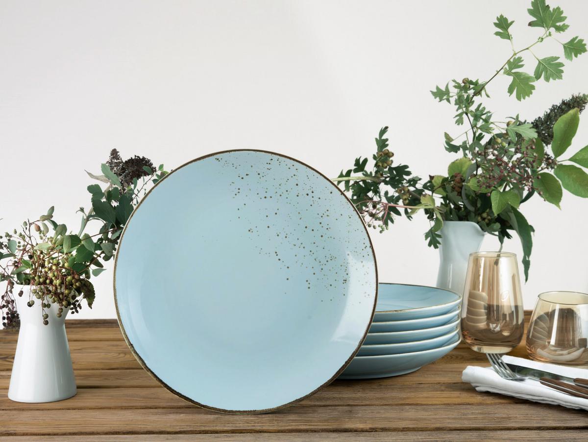 Sada mělkých talírů NATURE COLLECTION, 6-dílná - pastelově modrá, Trend, keramika (27cm) - Creatable