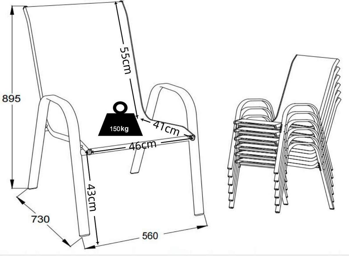 Gartenstuhl-Set Sonlas 6-teilig Anthrazit - Anthrazit, MODERN, Kunststoff/Metall (56/89/73cm) - MID.YOU