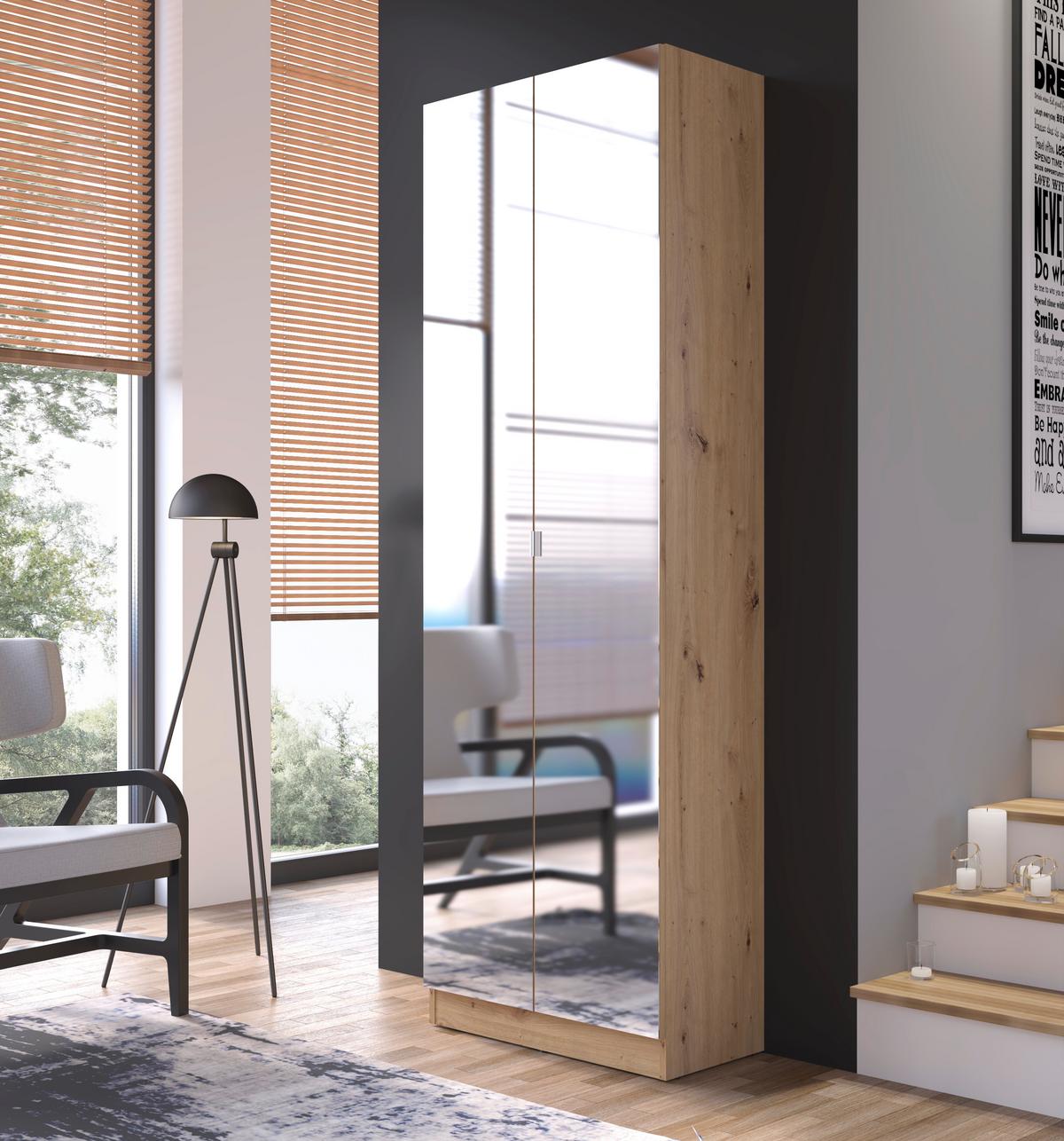 Mehrzweckschrank Lena Eiche Artisan B: 65 cm - Eiche Artisan, Trend, Glas/Holzwerkstoff (65/195,5/33cm)