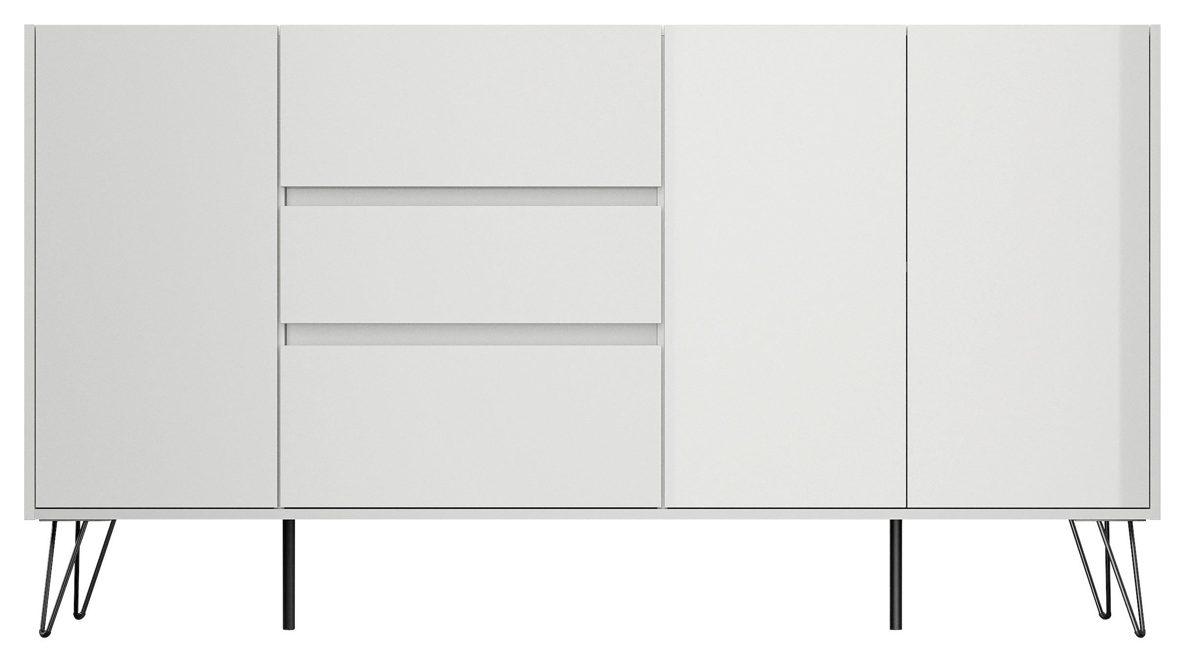 Sideboard Posseik Industrial Eichefarben/weiß B: 177 Cm - Weiß Hochglanz/Eichefarben, Design, Holzwerkstoff (177/93,6/42cm) - P & B