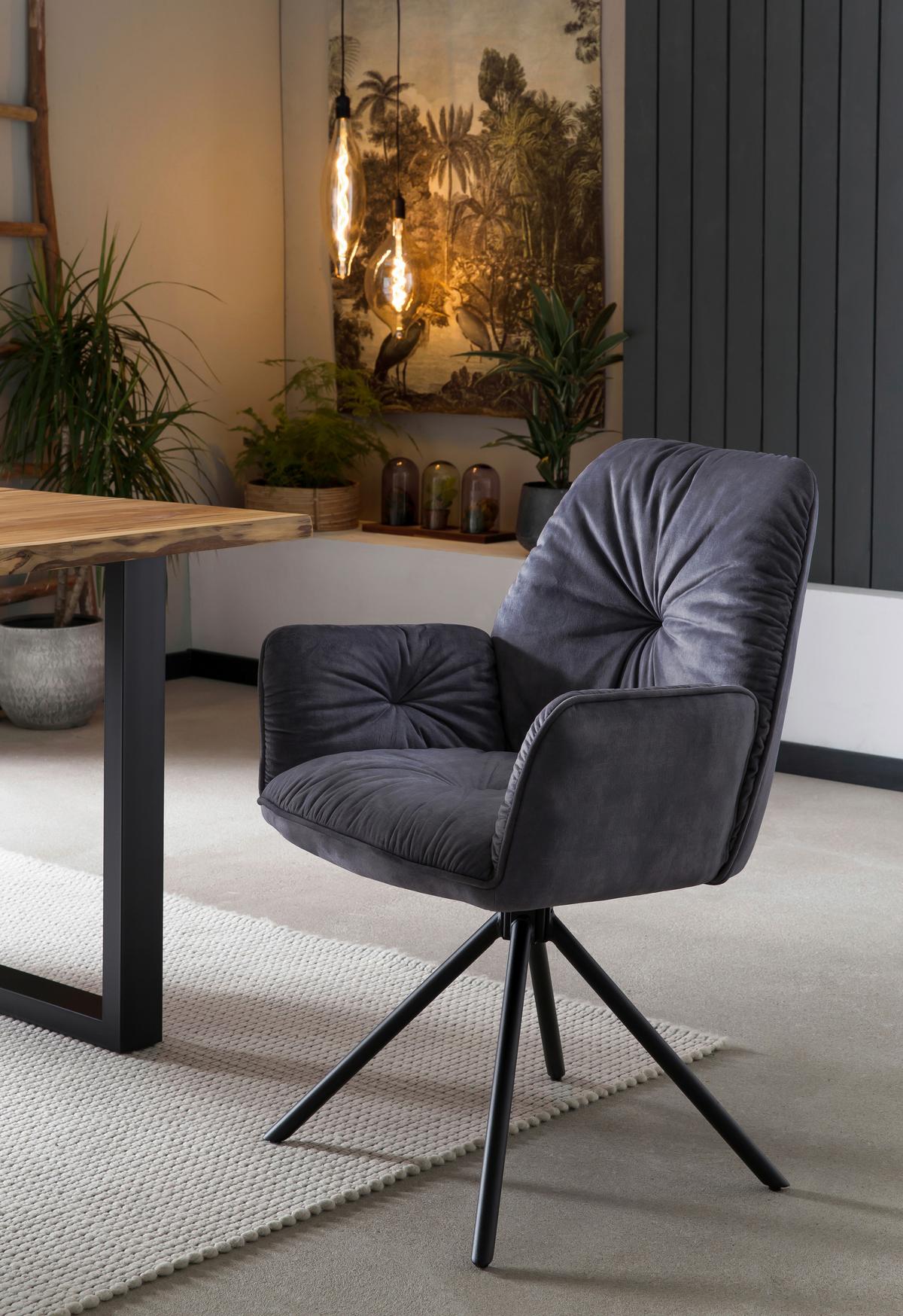 Armlehnstuhl Schwarz B: 61 Cm - Schwarz, MODERN, Textil/Metall (61/90/59cm) - Livetastic