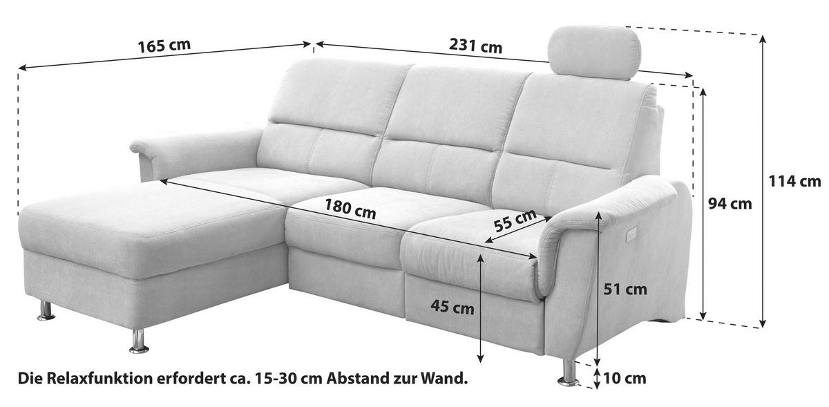 Ecksofa mit Relaxfunktion + USB Anschluss Parole, Mikrof. - Chromfarben/Silberfarben, MODERN, Textil (165/231cm) - Livetastic