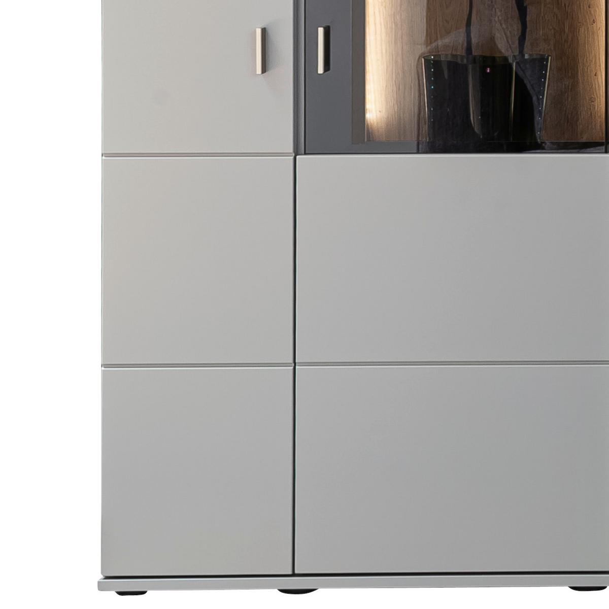 Wohnkombination teilmassiv 3--teilig. Sevilla Grau/Eiche - Eichefarben/Schwarz, Design, Glas/Holzwerkstoff (326/207/50cm) - MID.YOU