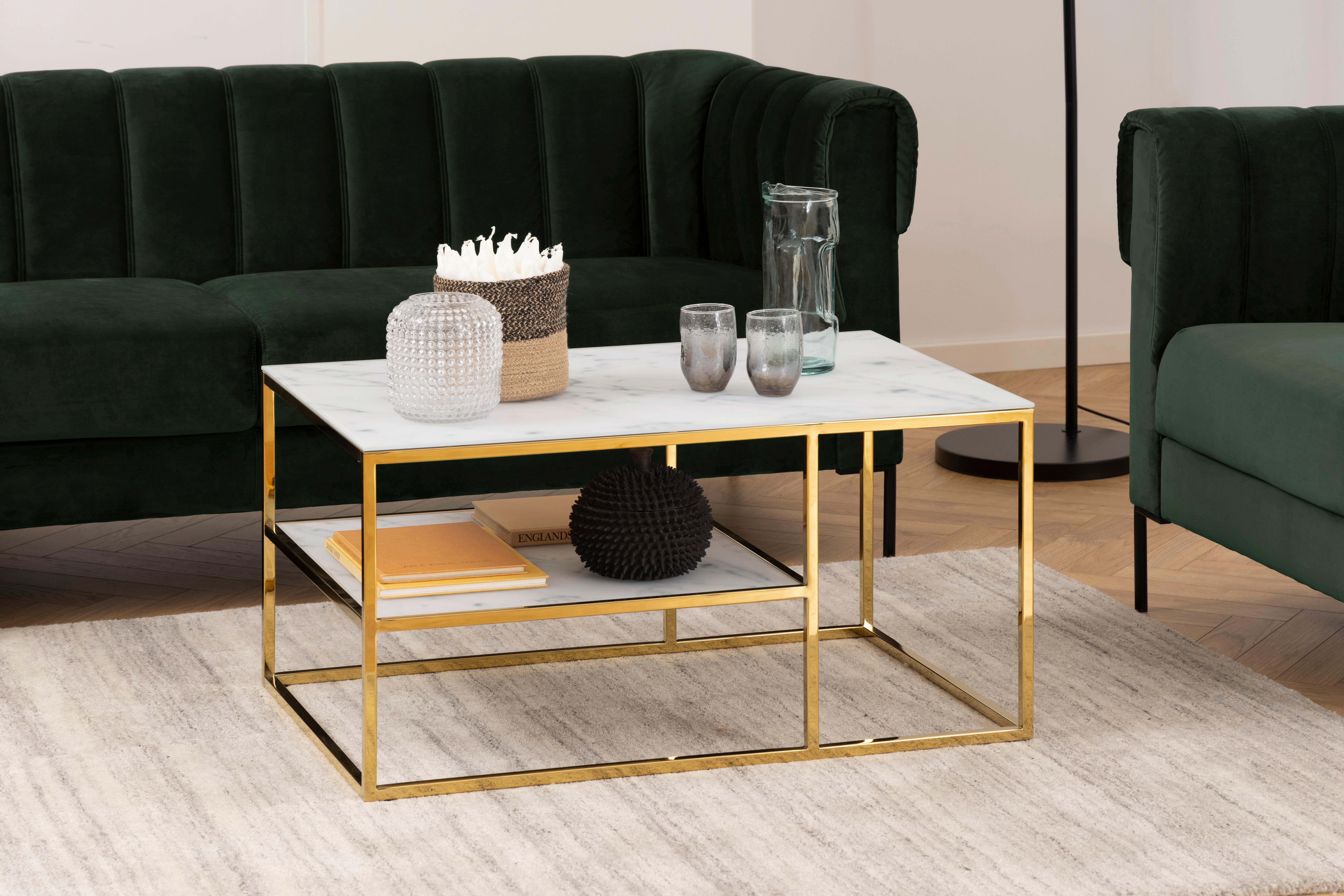 Konferenčný stolík ALISMA - bílá/barvy zlata, Trend, kov/sklo (90/60/45cm) - MID.YOU
