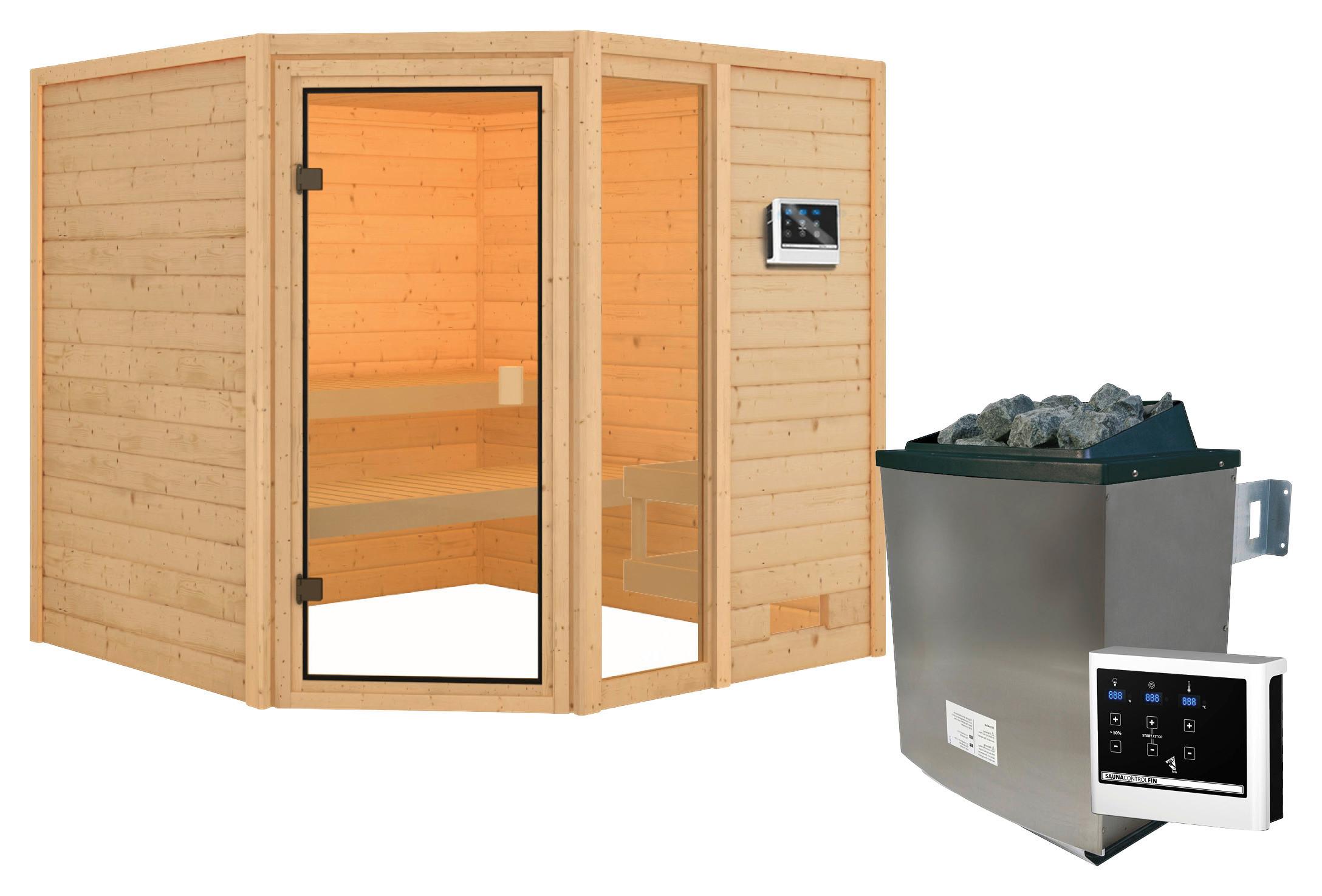 Sauna Lille 2 Mit Ext. Steuerung 196x187x196 Cm - Naturfarben, Basics, Holz (196/187/196cm) - Karibu