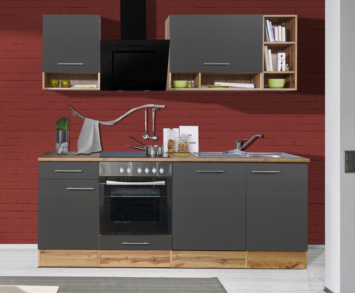 Küchenzeile ohne Geräte B: 220 cm Grau/Wildeiche - Wildeiche/Grau, Basics, Holzwerkstoff (220cm) - Respekta
