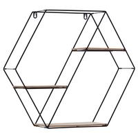 Wandregal Rom B: 58 cm Schwarz Metall/Holzdekor 3 Fächer - Schwarz/Pinienfarben, MODERN, Holzwerkstoff/Metall (58/51/15cm)
