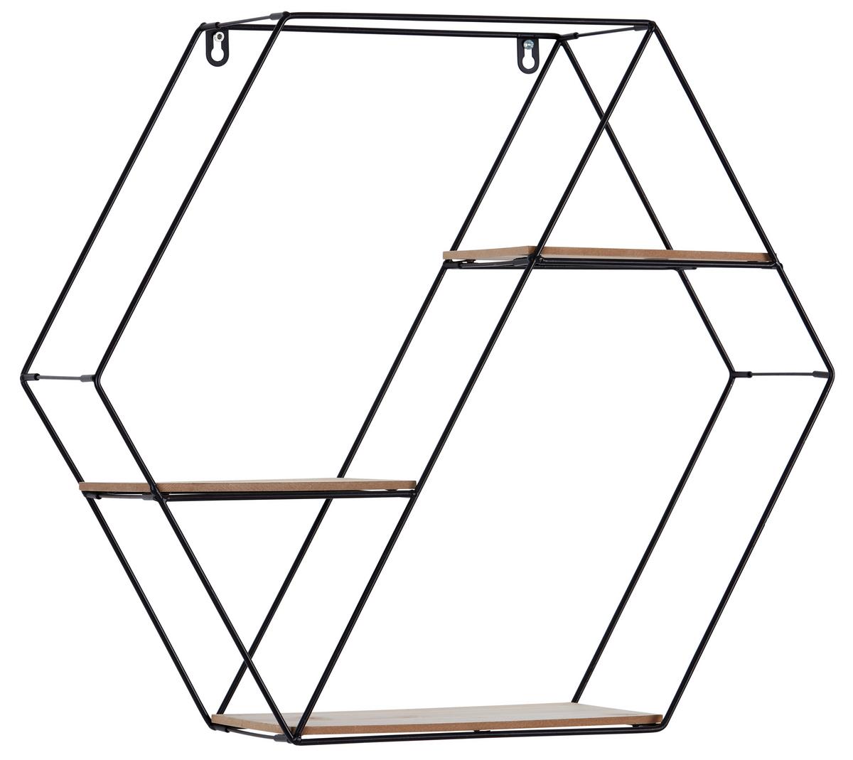 Wandregal Rom B: 58 cm Schwarz Metall/Holzdekor 3 Fächer - Schwarz/Pinienfarben, MODERN, Holzwerkstoff/Metall (58/51/15cm)