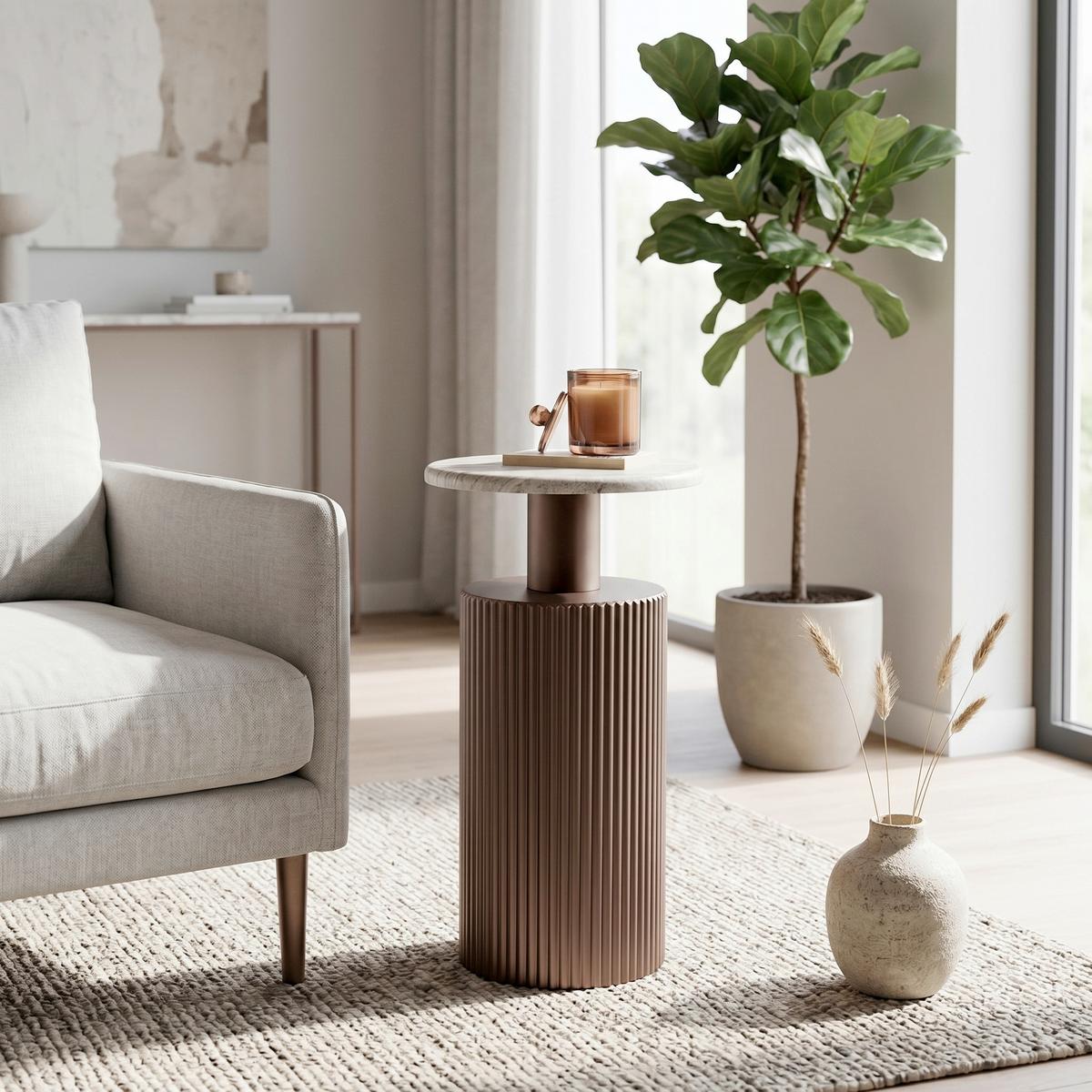 ODKLÁDACÍ STOLEK SOLCO -TREND- - bronzová/přírodní barvy, Lifestyle, kov/kompozitní dřevo (30/56cm) - Premium Living