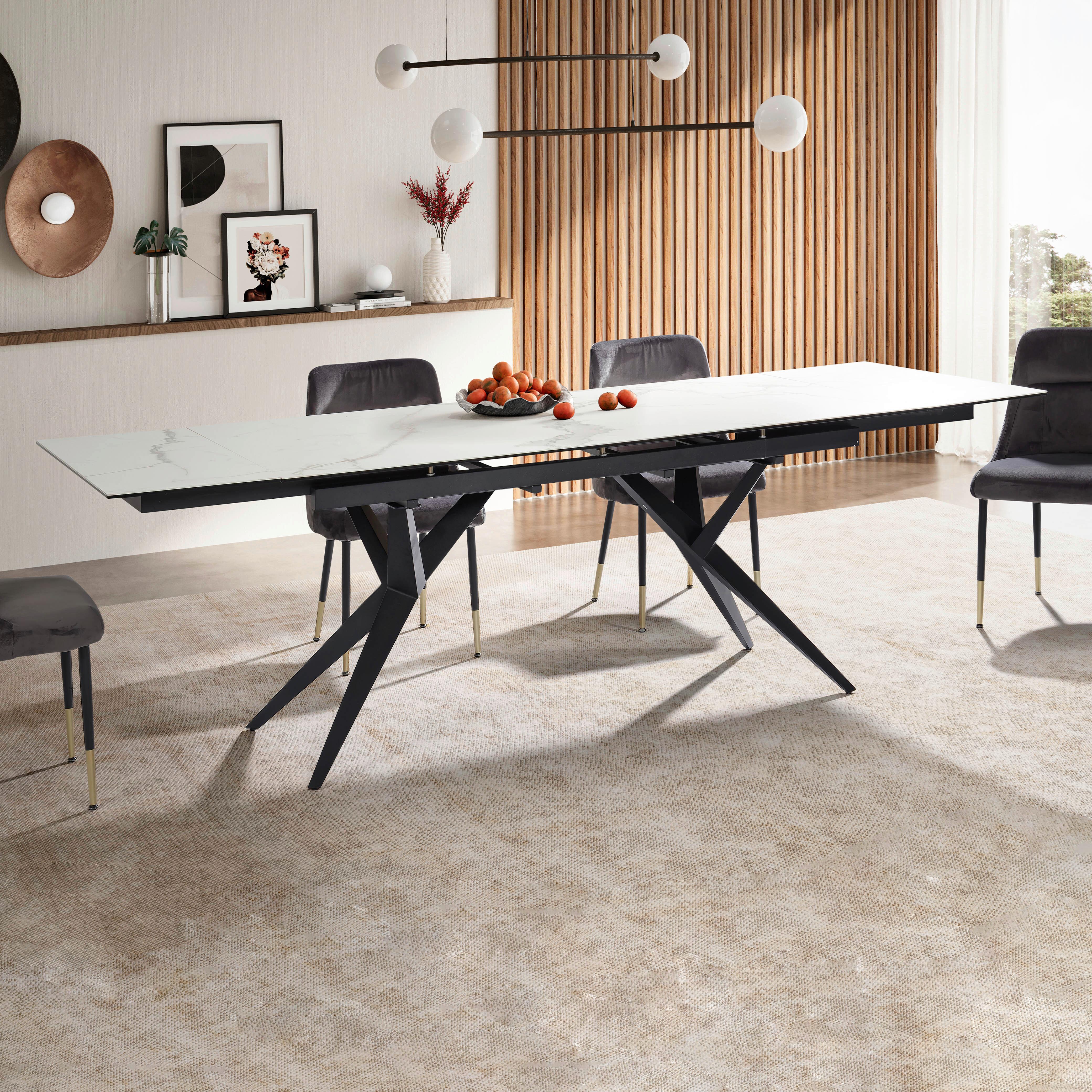 Esstisch Weiß L: 180 cm - Schwarz/Weiß, Design, Keramik/Metall (180/95/76cm) - MID.YOU