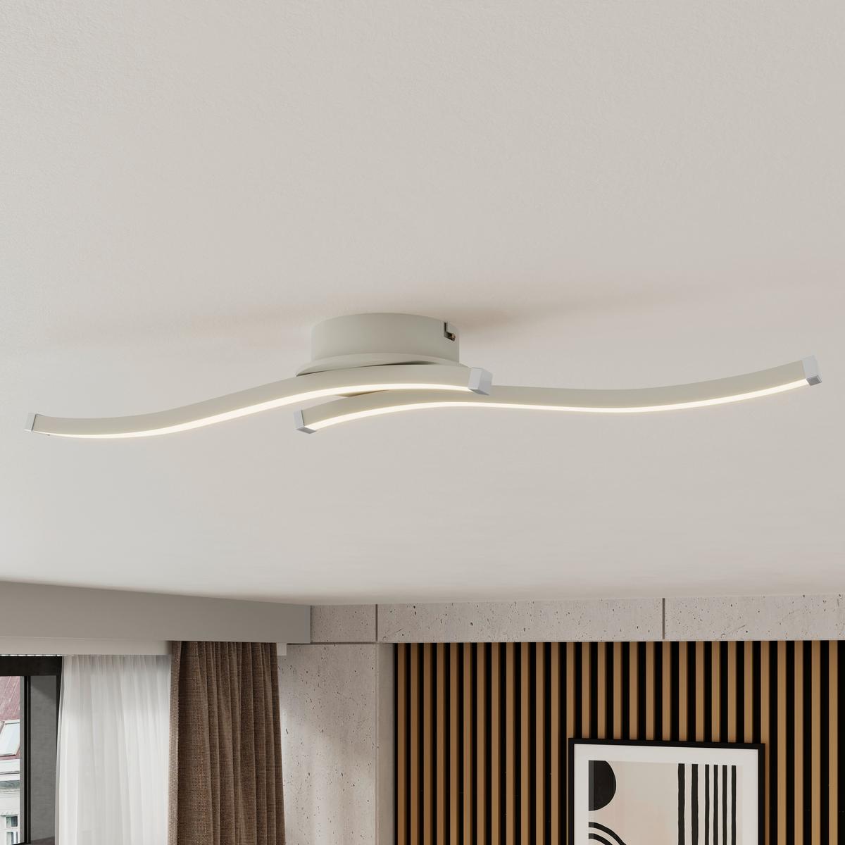 LED-Deckenleuchte Charlie - Sandfarben/Chromfarben, Basics, Kunststoff/Metall (55/12/6,5cm) - Luca Bessoni