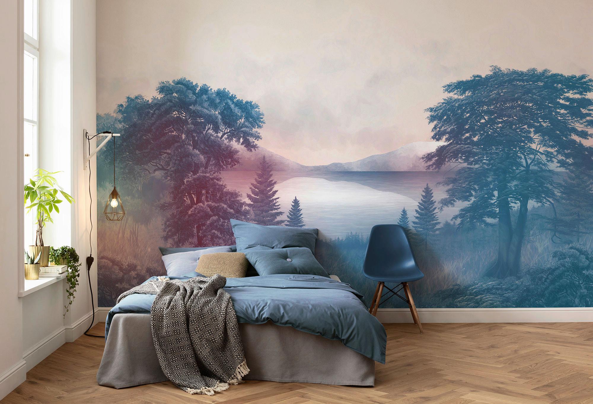 Vliestapete Forestland - Blau/Rosa, Basics (400/250cm) - Komar